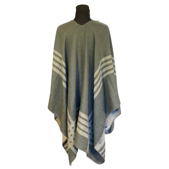 BB Dakota Reversible Poncho Cape Gray Stripe Open Drape Front One Size - Picture 3 of 5